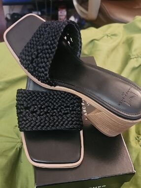 MARC FISHER LTD Braided Black Slide Sandals for Women - Comfort Heel